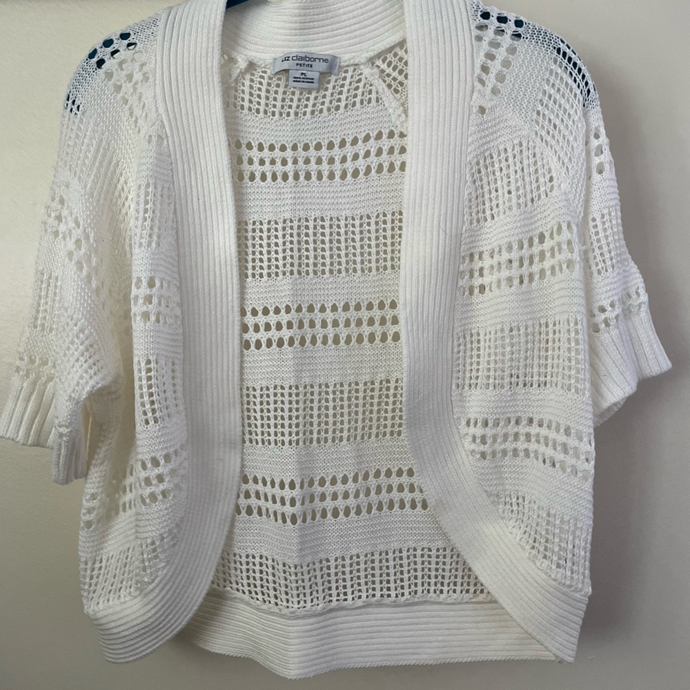 Liz Claiborne Women's White Open-Knit Shrug Large Petite White